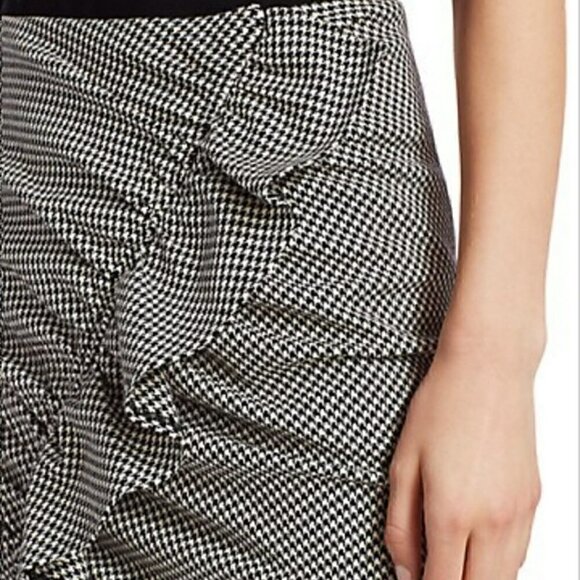ALC Mini Skirt Preppy Houndstooth Ruffle Skirt Black White Zip Close NWT - Picture 10 of 10